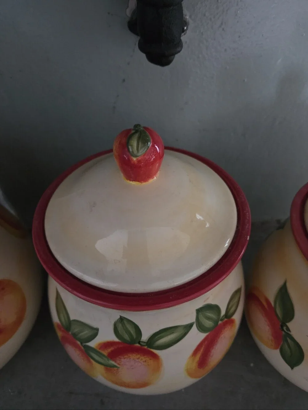 Peach Pattern Ceramic Kitchen Canister Set - Cream and Peach